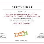 Certyfikat Trzymaj Formę który otrzymała Szkoła za udział w programie