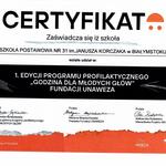 Godzina dla młodych głów - certyfikat uczestnictwa szkoły