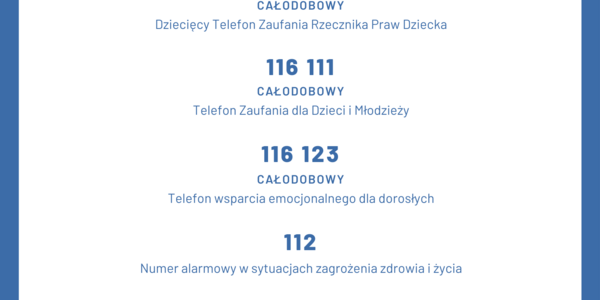 Informacja o telefonach zaufania oraz infolinii wsparcia dzieci i młodzieży oraz dorosłych