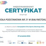Certyfikat za udział w Europejskim Dniu Sportu